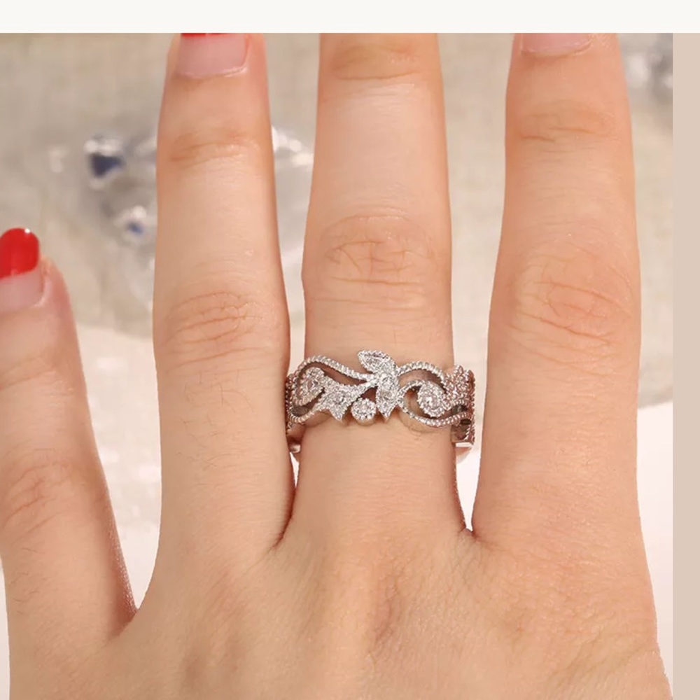 White gold filled topaz leaves ring - Picture 2 of 3